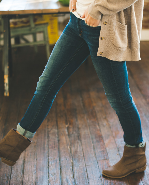 model walking in jeans